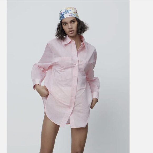 ZARA Pink Striped Oversized Shirt -  (Size Small) NEW WITH TAG! - Picture 2 of 7